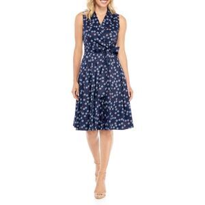 New! ANNE KLEIN Women's Dot Print Belted Faux Wrap Dress Size 8
